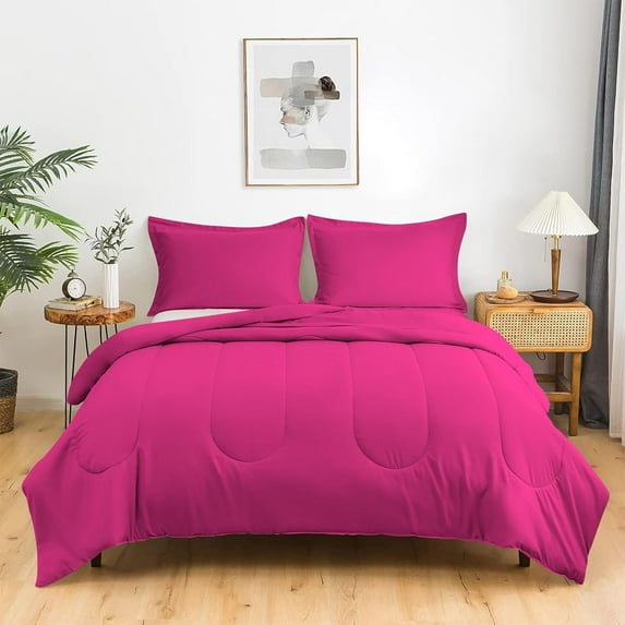 3 Piece Luxury Thicker Pattern Comforter Set, 800 TC, 100% Egyptian Cotton, Super King Size Hot Pink Solid Color