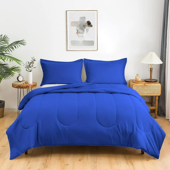 3 Piece Luxury Thicker Pattern Comforter Set, 800 TC, 100% Egyptian Cotton, Super King Size Royal Blue Solid Color