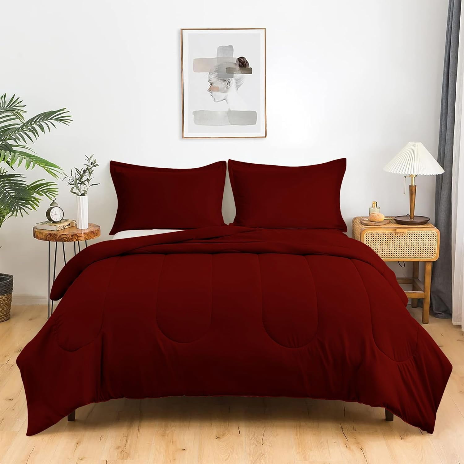 3 Piece Luxury Thicker Pattern Comforter Set, 800 TC, 100% Egyptian Cotton, Twin/Twin XL Size Burgundy Solid Color