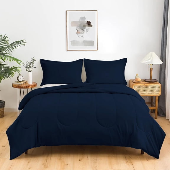 3 Piece Luxury Thicker Pattern Comforter Set, 800 TC, 100% Egyptian Cotton, Twin/Twin XL Size Navy Solid Color