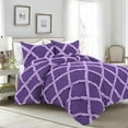 thumbnail image 1 of 3 Piece Luxury Two Tone Diamond Ruffle Pattern Comforter Set Super Soft, All Season 800 Thread Count, 100% Egyptian Cotton, Full/Queen Size Purple-Lilac Color, 1 of 4
