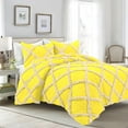 thumbnail image 1 of 3 Piece Luxury Two Tone Diamond Ruffle Pattern Comforter Set Super Soft, All Season 800 Thread Count, 100% Egyptian Cotton, Full/Queen Size Yellow-Ivory Color, 1 of 4