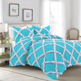thumbnail image 1 of 3 Piece Luxury Two Tone Diamond Ruffle Pattern Comforter Set Super Soft, All Season 800 Thread Count, 100% Egyptian Cotton, Super King Size Turquoise Blue-Light Pink Color, 1 of 4