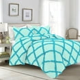 thumbnail image 1 of 3 Piece Luxury Two Tone Diamond Ruffle Pattern Comforter Set Super Soft, All Season 800 Thread Count, 100% Egyptian Cotton, King/California King Size Aqua Blue-Turquoise Blue Color, 1 of 4