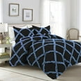 thumbnail image 1 of 3 Piece Luxury Two Tone Diamond Ruffle Pattern Comforter Set Super Soft All Season 800 Thread Count, 100% Egyptian Cotton, King/California King Size Medium Blue/Black Solid Color, 1 of 4