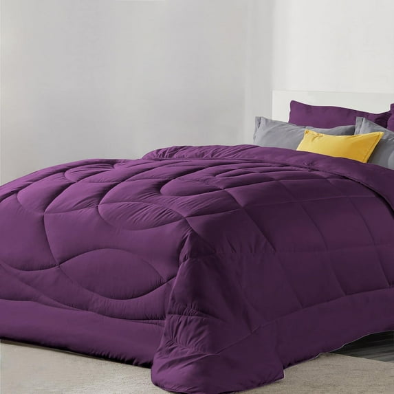 3 Piece Luxury U Shape Pattern Comforter By D.N.G. BEDDINGS Set Premium Super Soft, 1000 Thread Count 100% Egyptian Cotton Super King Size Plum Color
