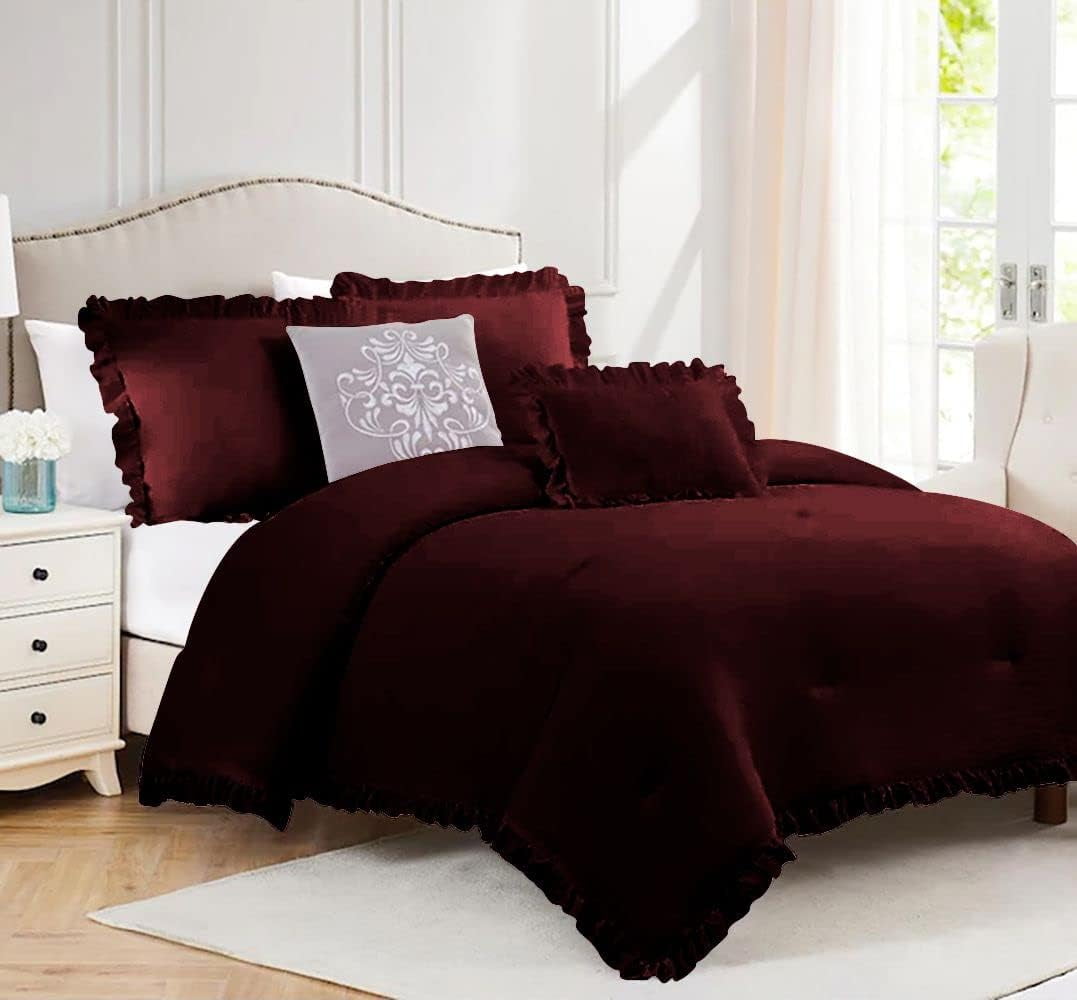 3 Piece Bedding Set Full/Queen Size Wine Color