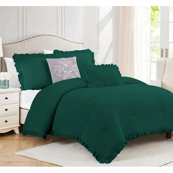 3 Piece Luxury Vintage Ruffle Pattern Comforter By D.N.G. BEDDINGS Set Premium Super Soft, All Season, 800 Thread Count 100% Egyptian Cotton King/California King Size Teal Green Color