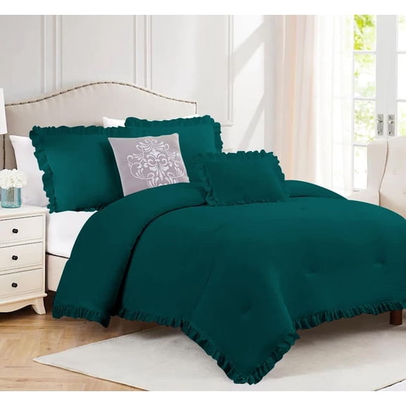 3 Piece Luxury Vintage Ruffle Pattern Comforter By D.N.G. BEDDINGS Set Premium Super Soft, All Season, 800 Thread Count 100% Egyptian Cotton Twin/Twin XL Size Teal Color