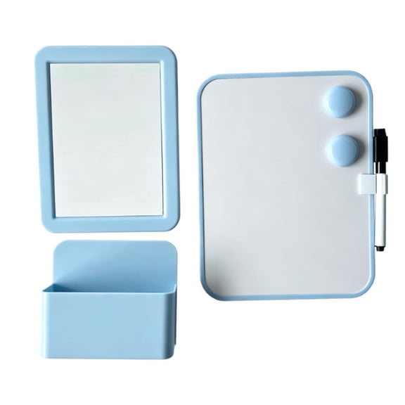 3-Piece Magnetic Locker Whiteboard Set, 5 x 7 in Dry Erase Board with Pen Holder and Mirror for School, Office and Metal Cabinets, Blue