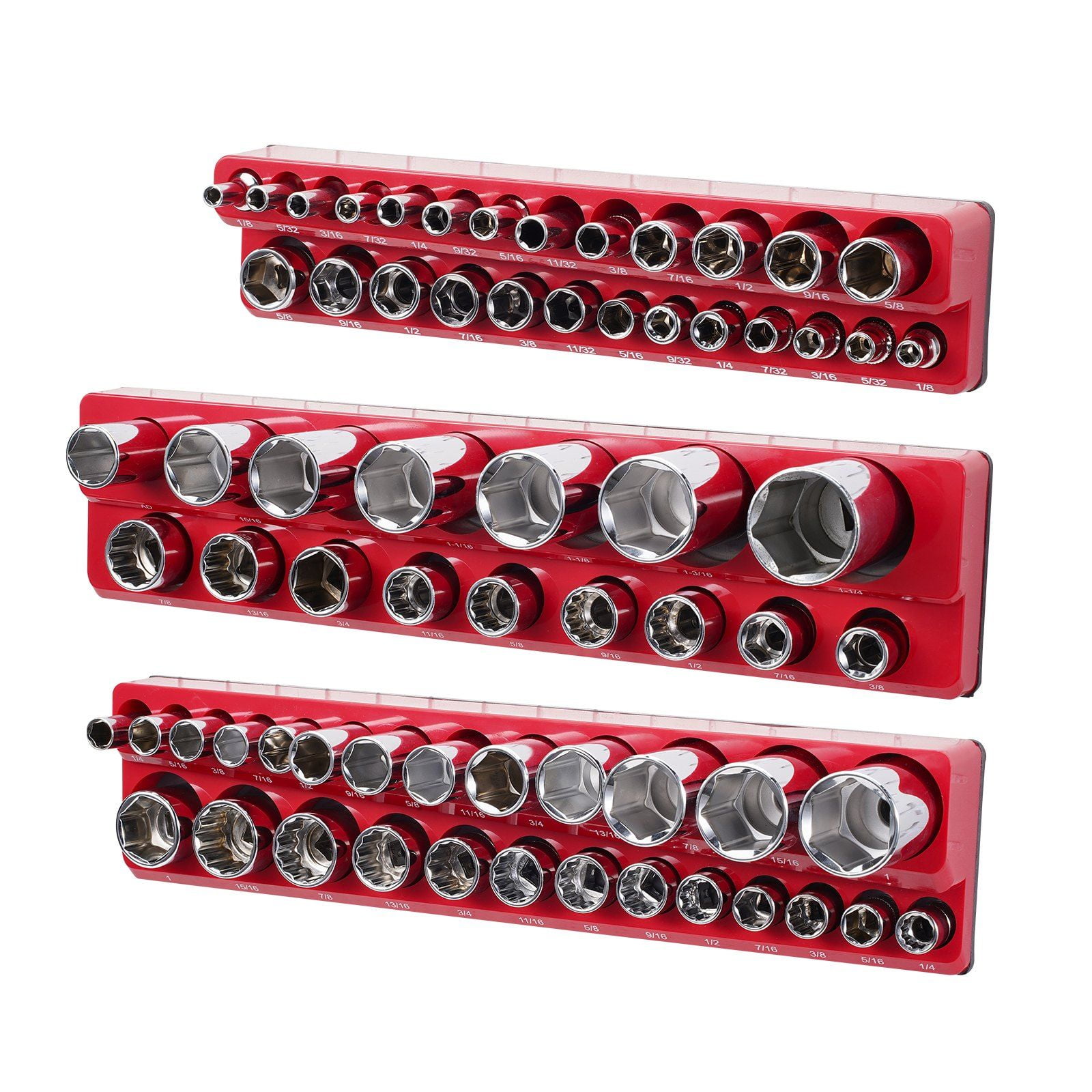 3-Piece Magnetic Socket Organizer Set - Red SAE Socket Trays for Tool ...