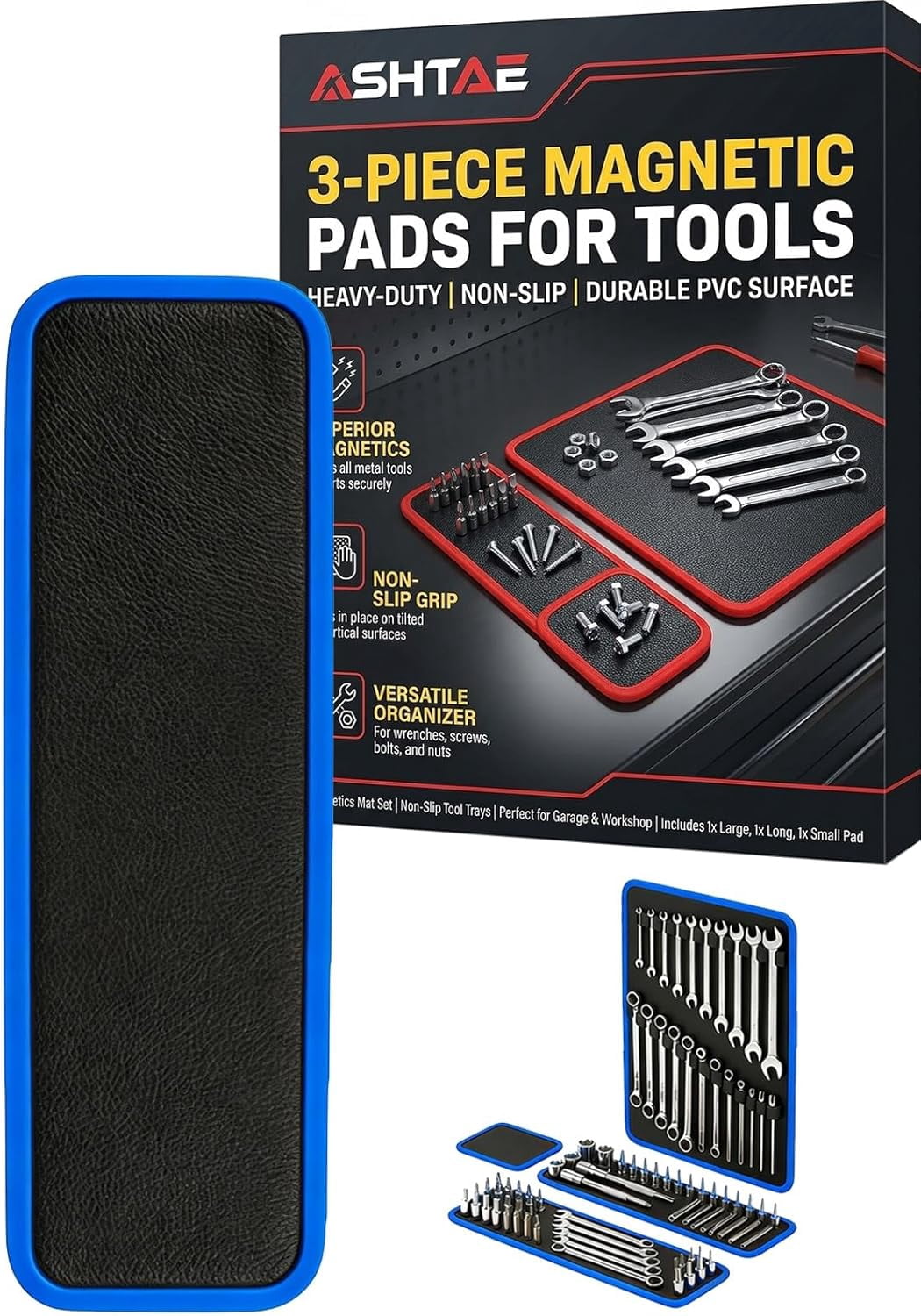 Magnetic Tool Holder Mat – 3-Piece Set For Garage & Workshop – Organize Wrenches, Screws, Metal Parts – Sizes: 190x150, 230x110, 330x255mm