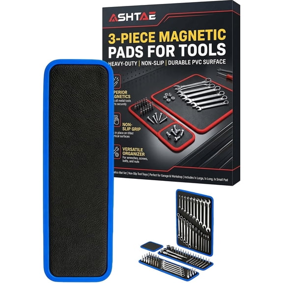 3 Piece Magnetic Tool Mat Set Heavy Duty Magnetic Parts Holder Durable PVC Surface Non Slip Flexible Tool Trays for Wrenches Screws Bolts Nuts Garage Workshop Auto Repair(Blue,M)