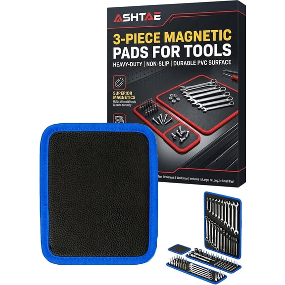 3 Piece Magnetic Tool Mat Set Heavy Duty Magnetic Parts Holder Durable PVC Surface Non Slip Flexible Tool Trays for Wrenches Screws Bolts Nuts Garage Workshop Auto Repair(Blue,S)