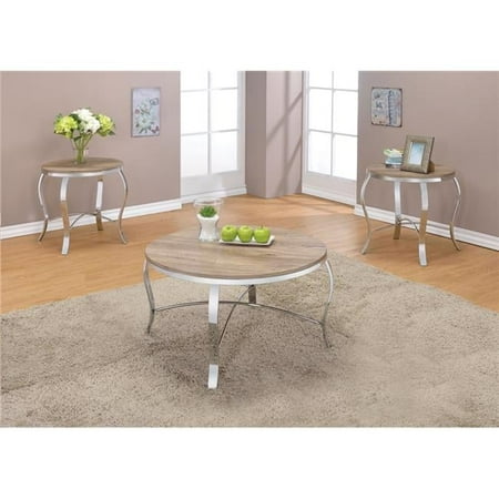 3 Piece Malai Coffee & End Table Set - Weathered Light Oak & Chrome