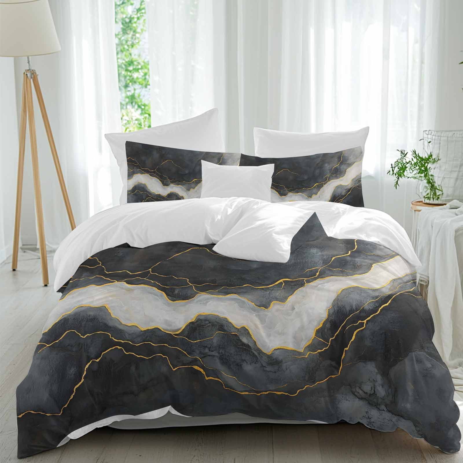 3 Piece Marble Duvet Cover Set Queen Size, Microfiber Comforter/Quilt ...