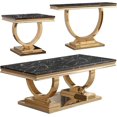 thumbnail image 1 of 3-Piece Marble Living Room Table Set, Coffee Table, End Table, and Console Table, Modern Black Faux Marble Top and Gold Stainless Steel O-Base, for Living Room, Hallway, 1 of 5