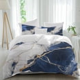 thumbnail image 1 of 3 Piece Marble Navy Blue Duvet Cover Set Twin Size,Microfiber Comforter/Quilt Cover with Corner Ties and 2 Pillowcases,Abstract Gold White Brick Stone Motif All Season Bedding with Zipper Closure, 1 of 8
