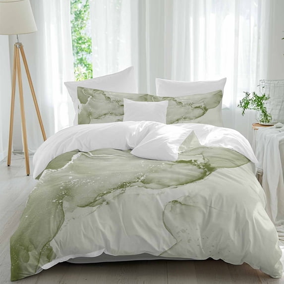 3 Piece Marble Sage Green Duvet Cover Set California King,Microfiber Comforter/Quilt Cover with Corner Ties and 2 Pillowcases,Modern Abstract Ink Painting Luxury Soft Bedding with Zipper Closure