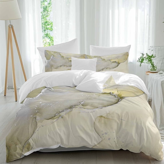 3 Piece Marble Yellow Duvet Cover Set California King,Microfiber Comforter/Quilt Cover with Corner Ties and 2 Pillowcases,Modern Abstract Ink Painting Luxury All Season Bedding with Zipper Closure