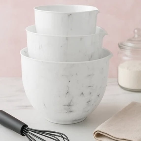 3-Piece Marbled Mixing Bowl Set with Pour Spouts and Ergonomic Handles Nesting Kitchen Bowls for Baking Prepping Serving