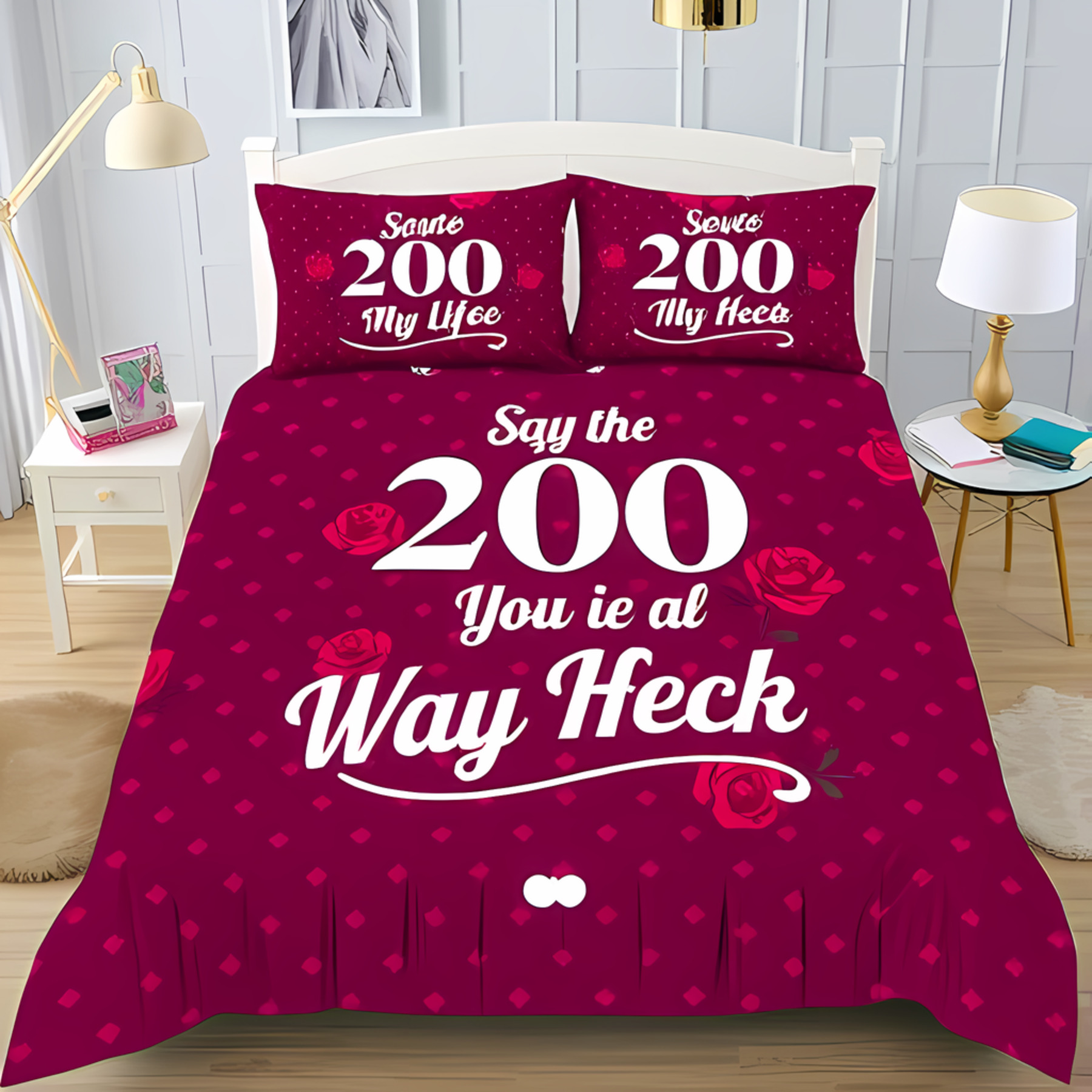 3-Piece Maroon Duvet Cover Set with Pink Diamond and Rose Pattern ...