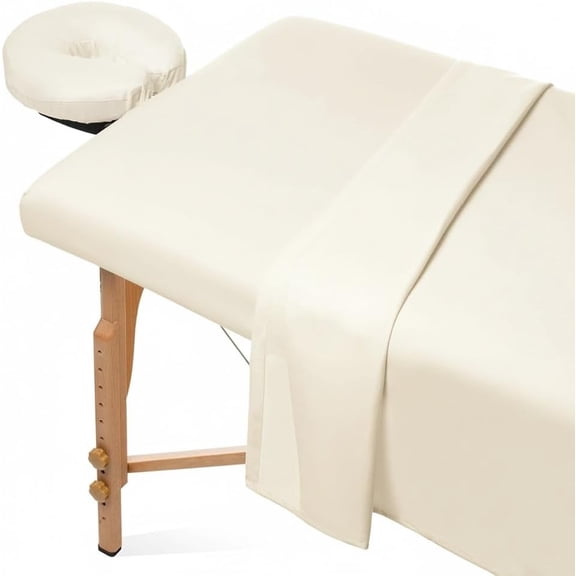 3-Piece Massage Table Sheet Set, 600 Thread Count Egyptian Cotton, Soft & Smooth Fabric, Includes Fitted Sheet, Flat Sheet & Face Rest Cover, Ivory