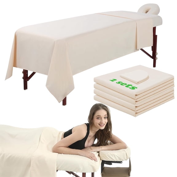 3 Piece Massage Table Sheets Set 2 Sets Microfiber Massage Bed Cover Soft Waterproof and Oil Proof Reusable for SPA Beauty Tattoos Includes Table Cover,Fitted Sheet and Face Rest Cover Beige