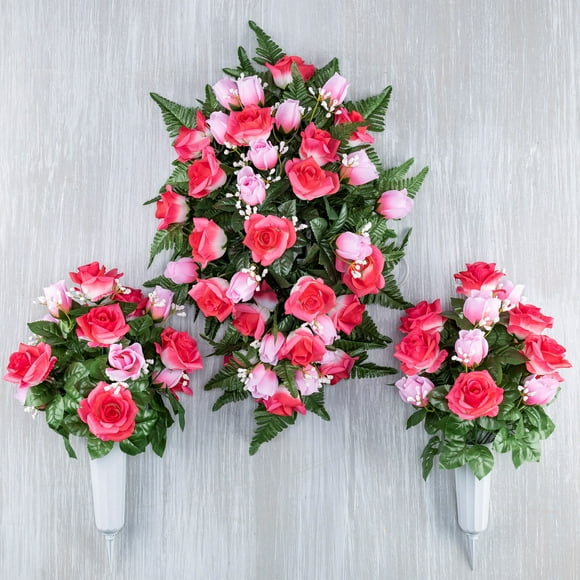 3 Piece Memorial Mixed Rose Vase Set