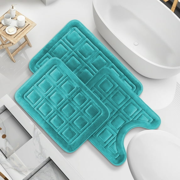 3-Piece Memory Foam Bath Mat Set - Non-Slip Absorbent Velvet Bathroom Rugs