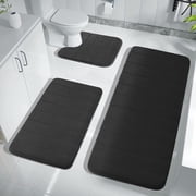 3 Piece Memory Foam Bath Mat Set with U-Shaped Toilet Mat Bathroom Rugs Soft Comfortable Water Absorption Bath Carpet Non-Slip Thick Machine Washable for Kitchen/Living RoomBlack