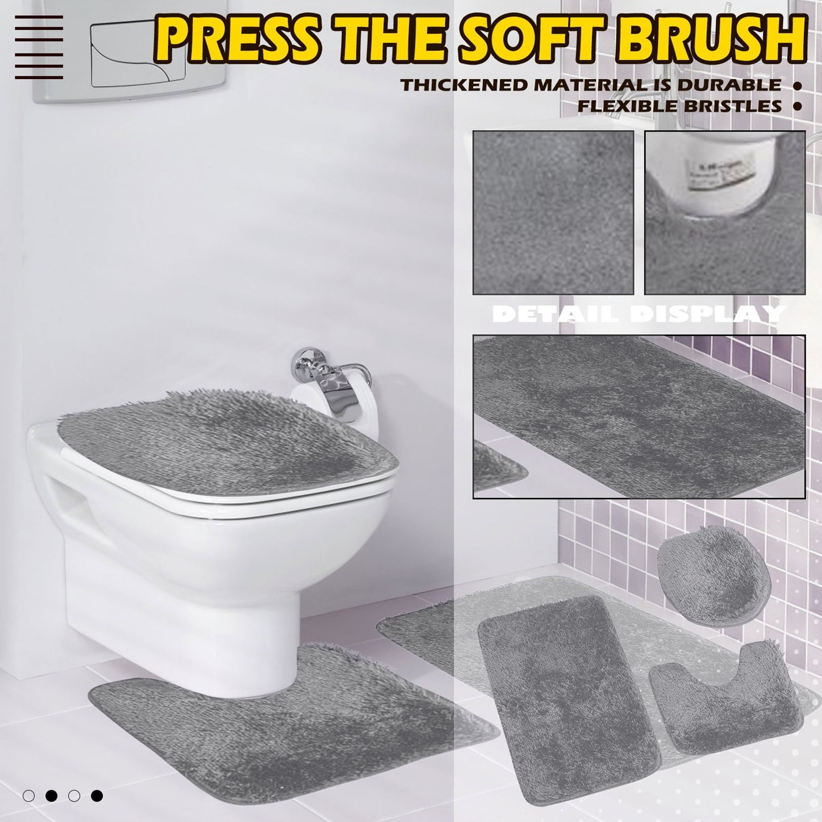 3 Piece Memory Foam Bathroom Mat Set Rug Mat Toilet Lid Cover Memory