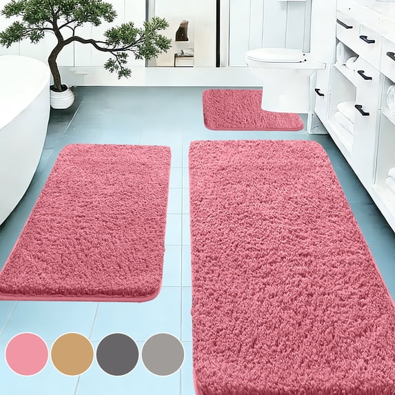 3-Piece Memory Foam Bathroom Rug Set, Soft Non-Slip Absorbent Bath Mat, Quick-Dry Ultra Thick Mat for Bathroom, Tub & Laundry Room (Khaki)