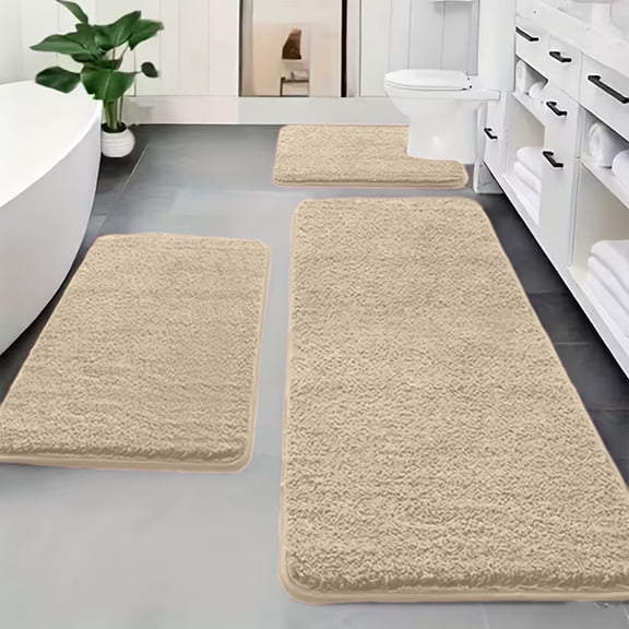 3 Piece Memory Foam Bathroom Rug Set Soft Velvet Fleece Non Slip Absorbent Bath Mats 31 x 16 24 x 16 20 x 16 in for Bathroom Shower Toilet Laundry Room Modern Home Decor