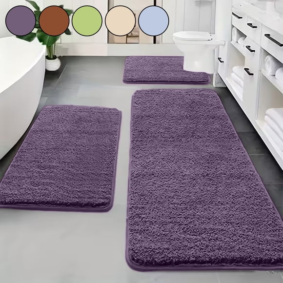 3-Piece Memory Foam Bathroom Rug Set, Super Soft Non-Slip Absorbent Bath Mat 40x80cm, Velvet Fleece for Bathroom, Laundry & Bedroom