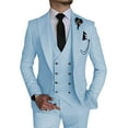 thumbnail image 1 of 3 Piece Mens Linen Suit Slim Fit for Wedding Suit for Men Groosmen Prom Linen Jacket Pant Set Light Blue XXL, 1 of 7