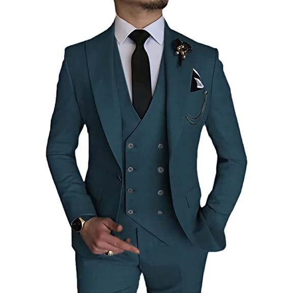3 Piece Mens Linen Suit Slim Fit for Wedding Suit for Men Groosmen Prom Linen Jacket Pant Set Teal XXL