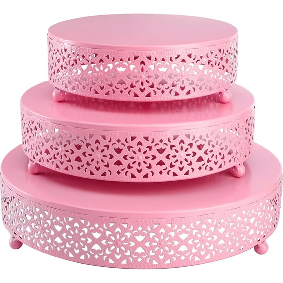 3-Piece Metal Cake Stand Set, Pink Round Cake Stand, Dessert Cupcake ...