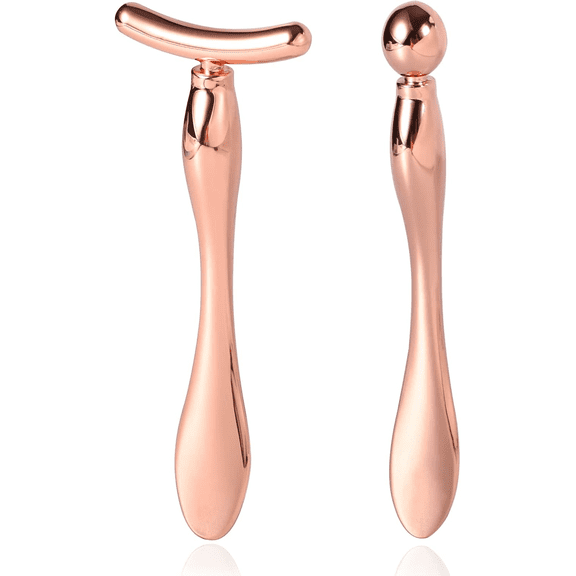 3-Piece Metal Eye Cream Applicator Tool, Roller, Spoon, Silver Facial massager for reducing puffiness wrinkle dark circles, helps apply cream and massage, compact travel size