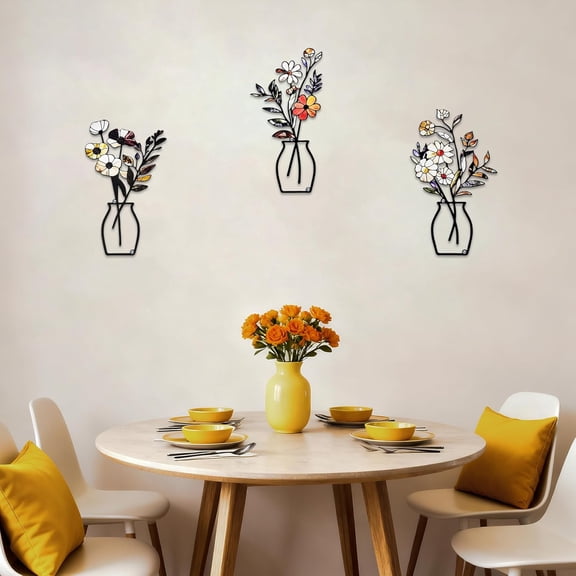 3-Piece Metal Floral Wall Art - Bathroom Arts & Modern Farmhouse Decor,Home Wall Decors Sculptures for Living Room, Dining Room, Bedroom Wall Decorations & Housewarming Gift(Beige -3)