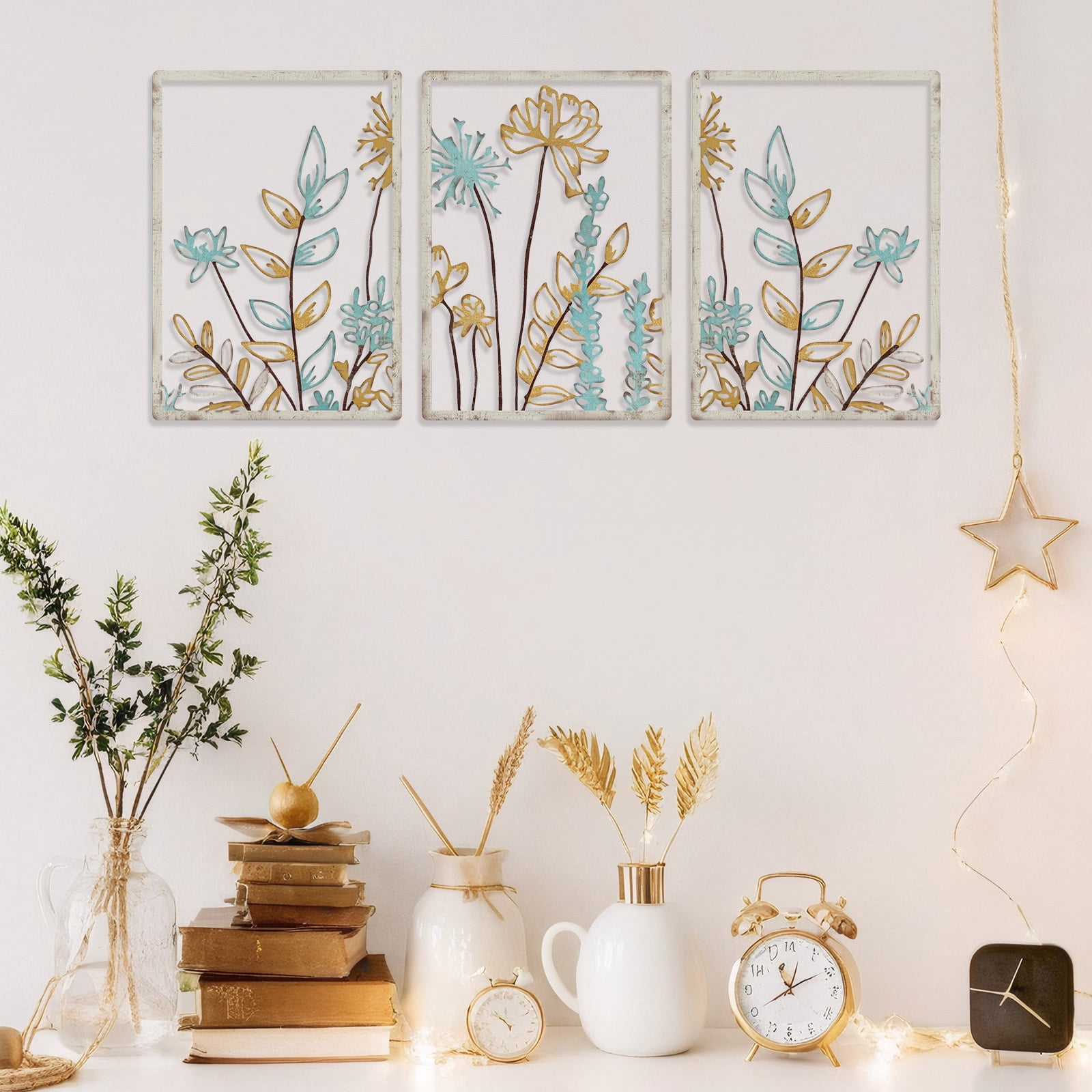 3 Piece Metal Flower Wall Art, 16.1×11.8 Inch Vintage Floral Wall ...