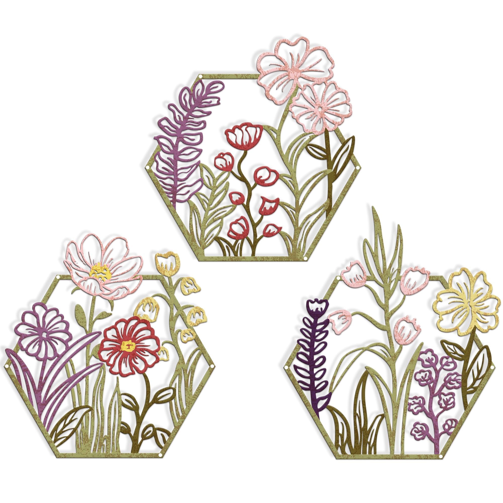 3 Piece Metal Flower Wall Art for Bedroom Living Room Rustic Farmhouse ...