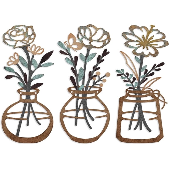 3-Piece Metal Flower Wall Art, Rustic Farmhouse Decor with Floral and Leaf Design for Living Room, Bedroom, Kitchen, Bathroom, Housewarming Gift