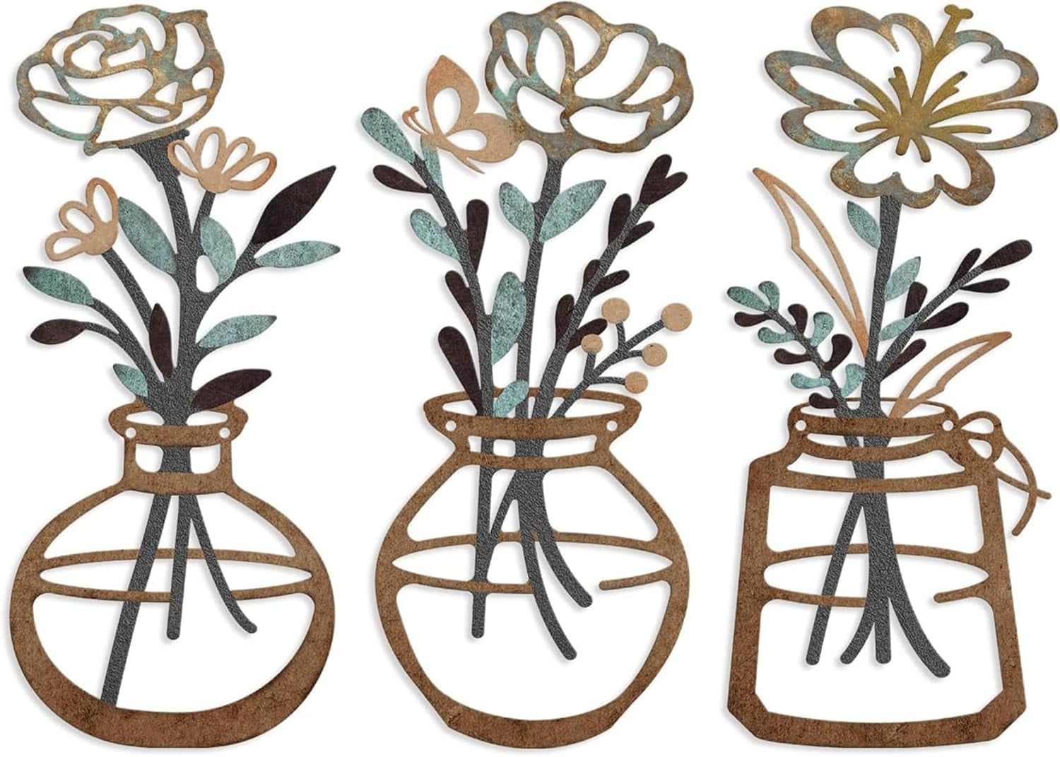 3-Piece Metal Flower Wall Art, Rustic Farmhouse Decor with Floral and ...