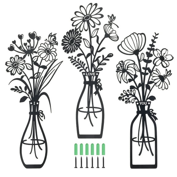 3-Piece Metal Flower Wall Decor Minimalist Metal Wall Sculptures for Bedroom, Living Room, Kitchen, Lightweight and Gift-Worthy for Housewarming
