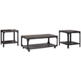 thumbnail image 1 of 3 Piece Metal Frame Occasional Table Set with Rivets, Brown and Black- Saltoro Sherpi, 1 of 5
