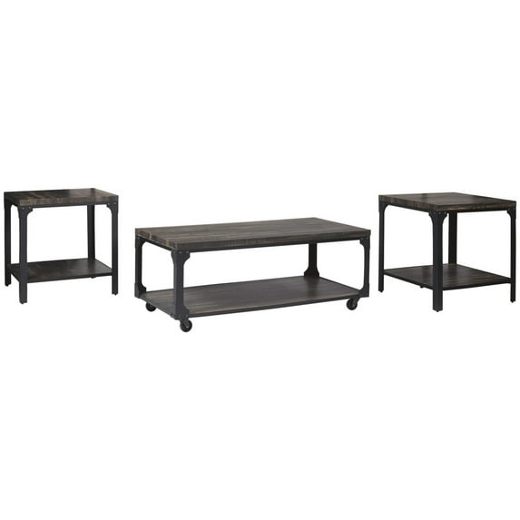 3 Piece Metal Frame Occasional Table Set with Rivets, Brown and Black- Saltoro Sherpi