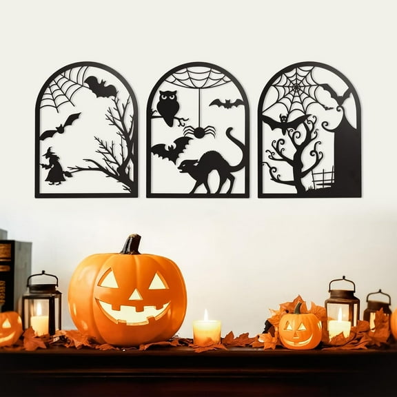15.711.8 Inch Halloween Wall Decor, 3 Piece Metal Halloween Decor, Spooky Gothic Decorations for Home Kitchen Hallway Bedroom Bathroom Farmhouse Indoor