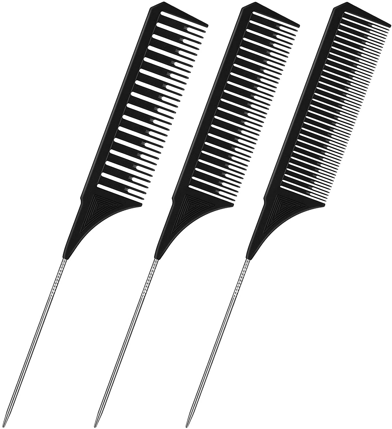 3-Piece Metal & Plastic Rat Tail Combs Set - Different Sizes, Foiling