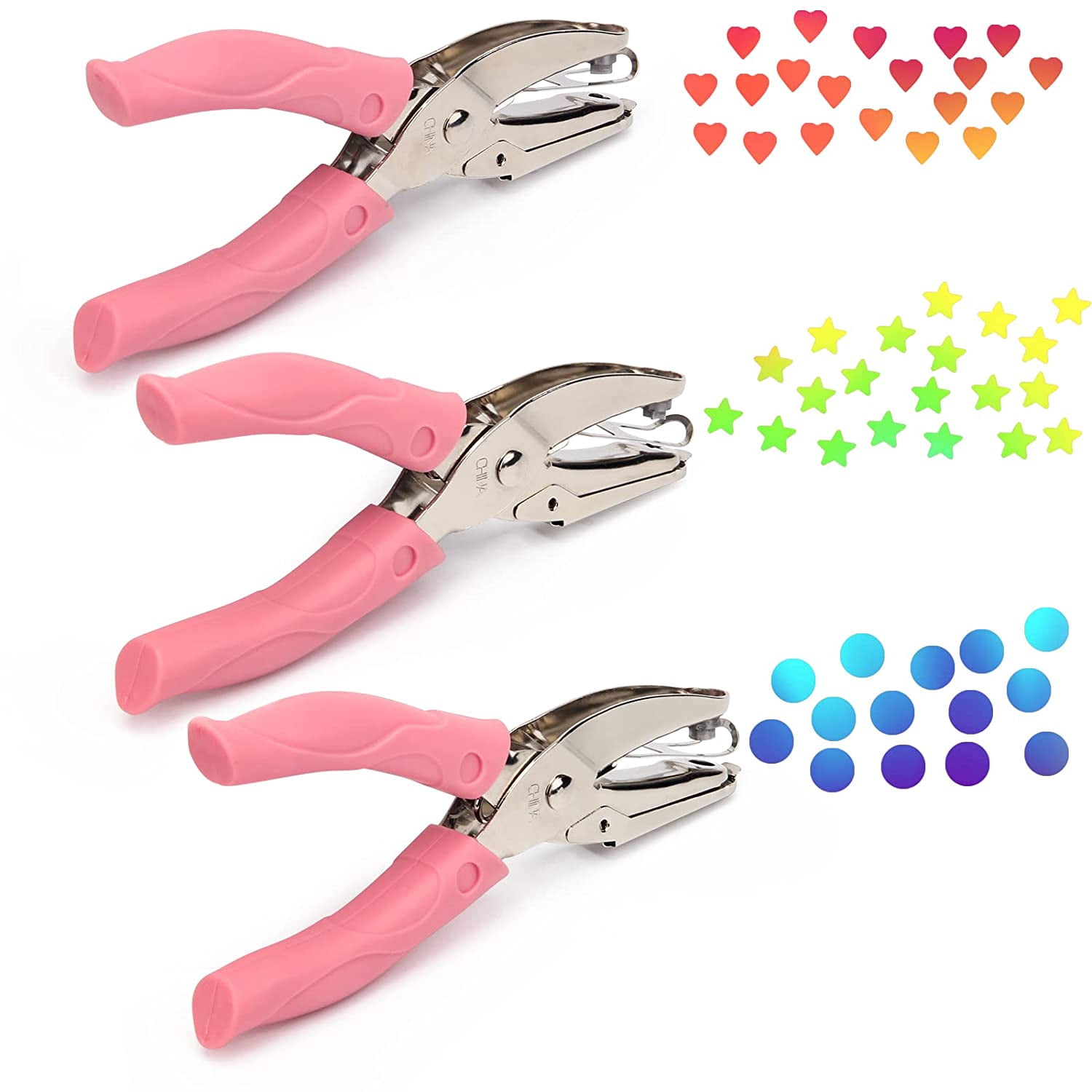 3-Piece Metal Single Hole Paper Punch - DIY held with Circle/Star/Heart-Shaped Makers